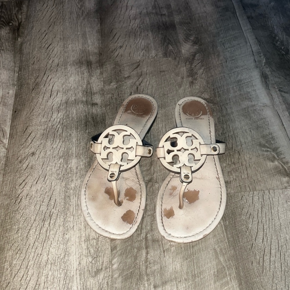 Tory Burch Tan Sandals with Gold Emblem
